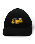 A black baseball cap with 'Hippie' text printed on the front.